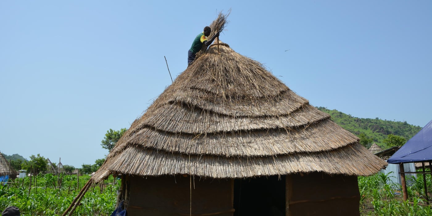 Refugees participate in roof thatching. Shelters in Tierkidi camp, Gambella. Photo Credit: NRC/Emebet Abdissa