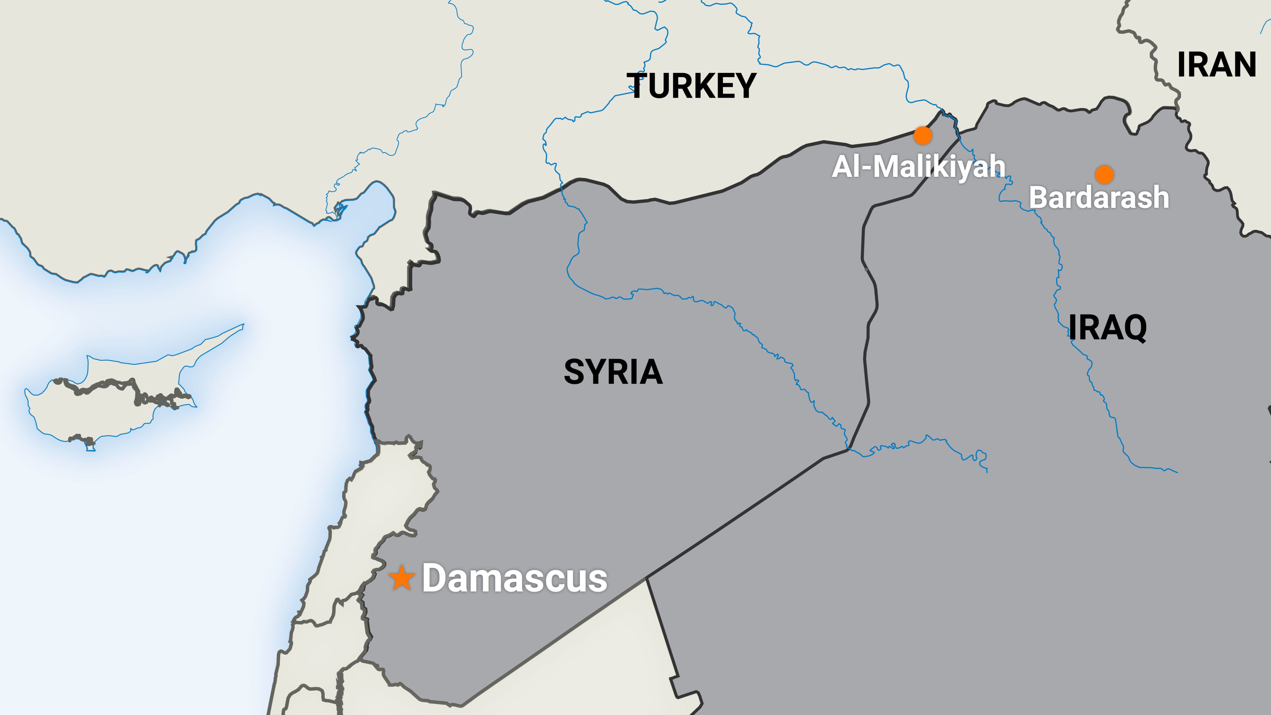 Map showing Syria and Iraq.