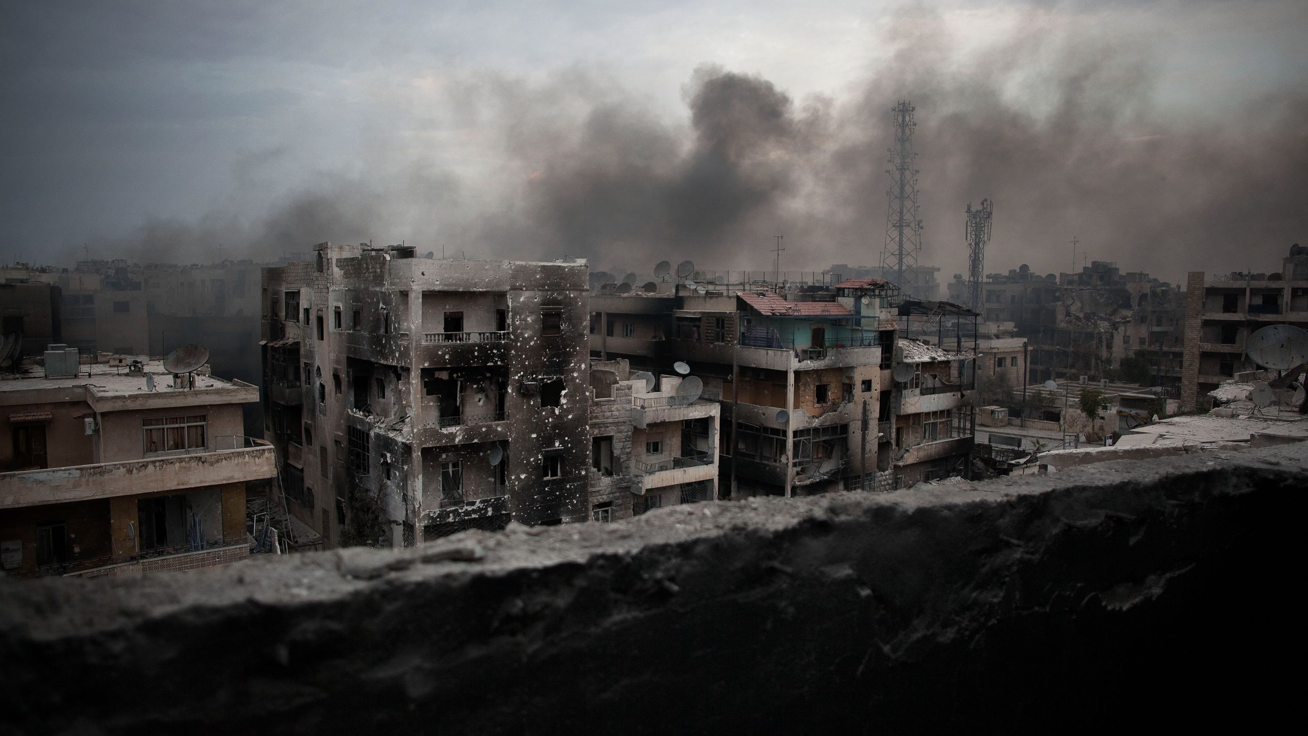 Destroyed buildings in Aleppo.